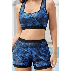 SHEKINI Women's 2 Piece Sz M Rash Guard Razorback Swimsuit High Waist Boyshort